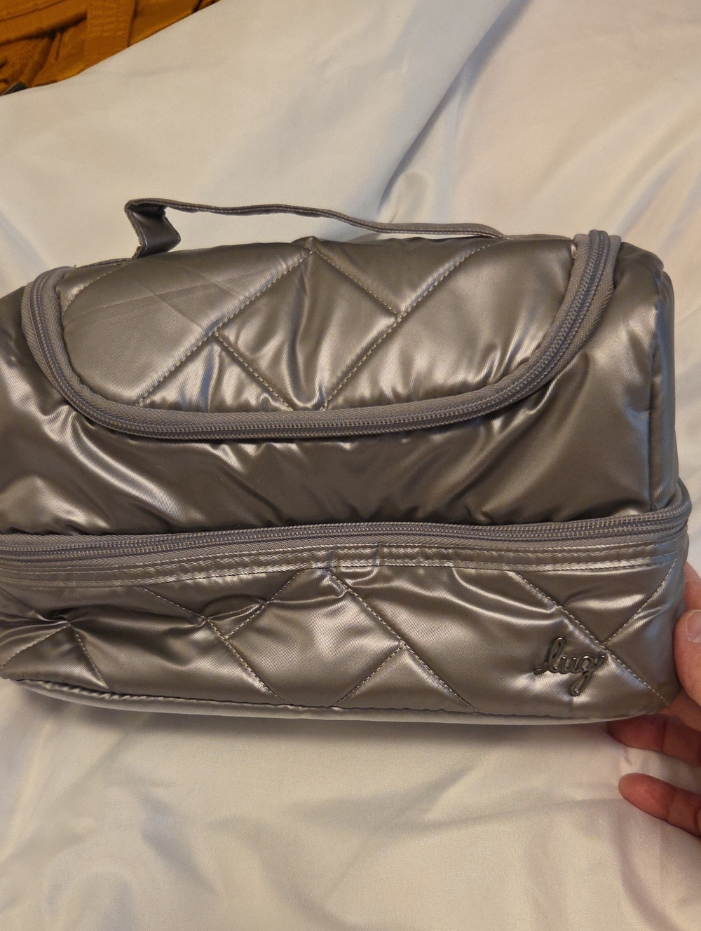 lug Quilted Metallic Silver Cosmetic Case
